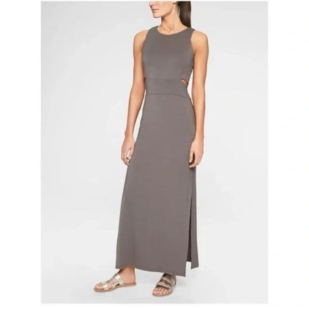 Athleta Cut Out Maxi Dress Size SP‎ stretch knit gray silver bells